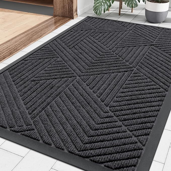 Smiry Front Door Mat Outside Entrance, Heavy Duty Sturdy Natural Rubber Doormat