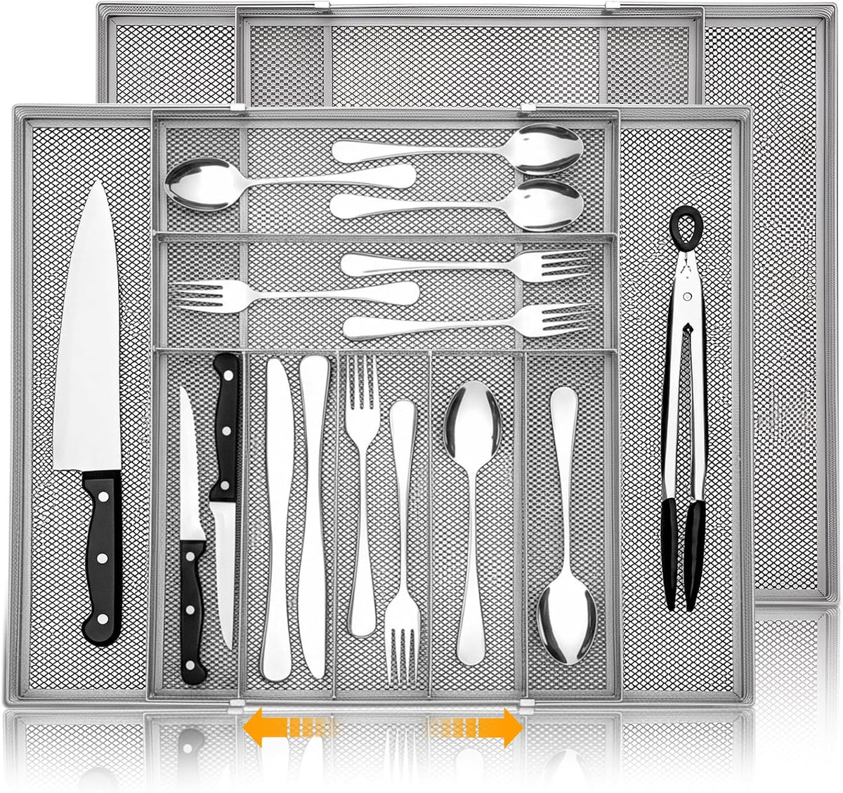 2 Pcs Utensil Drawer Silverware Organizer, Metal Mesh, Silver