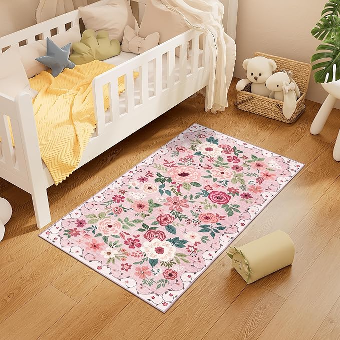 DUKINO 2x4 Rug for Entryway, Washable Kitchen Floral Runner Rug