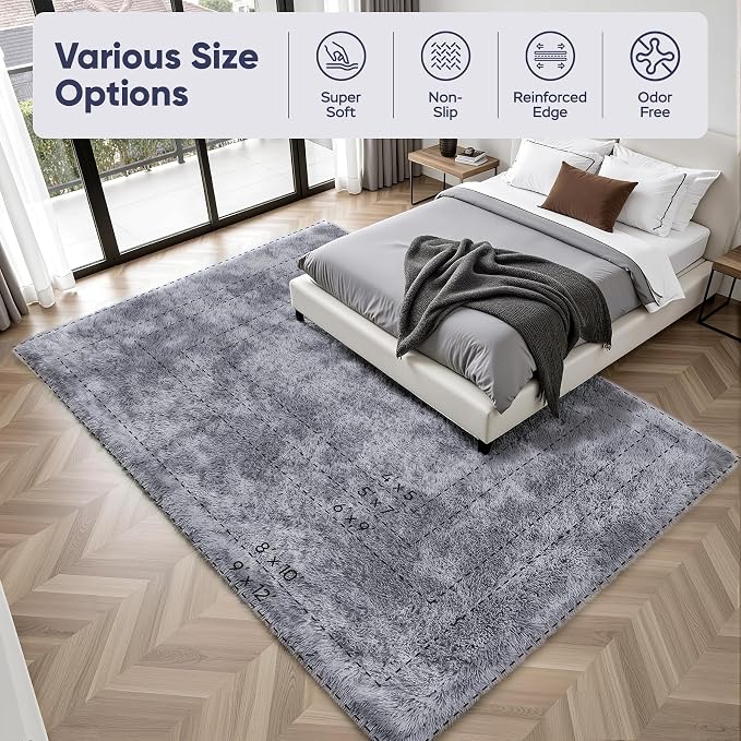 Area Rug for Living Room Bedroom: 4x6 Light Grey Soft Fluffy Shag Upgrade
