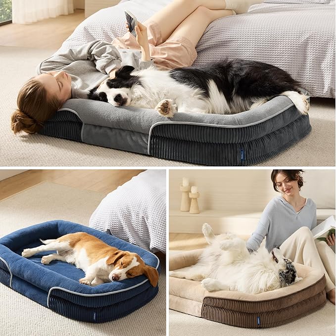 Bedsure Orthopedic Dog Bed Medium Size Dog - 360° Oval Bolster Medium Dogs Beds for Senior Dogs with Waterproof Washable Cover, Comfort Pet Sofa Couch with Ultra-Soft Fleece, Grey, 30"