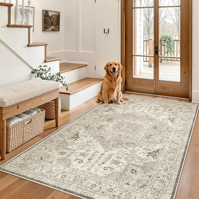 Madane Area Rug 3x5, Entryway Washable Printed Vintage Kitchen Carpet Non Slip