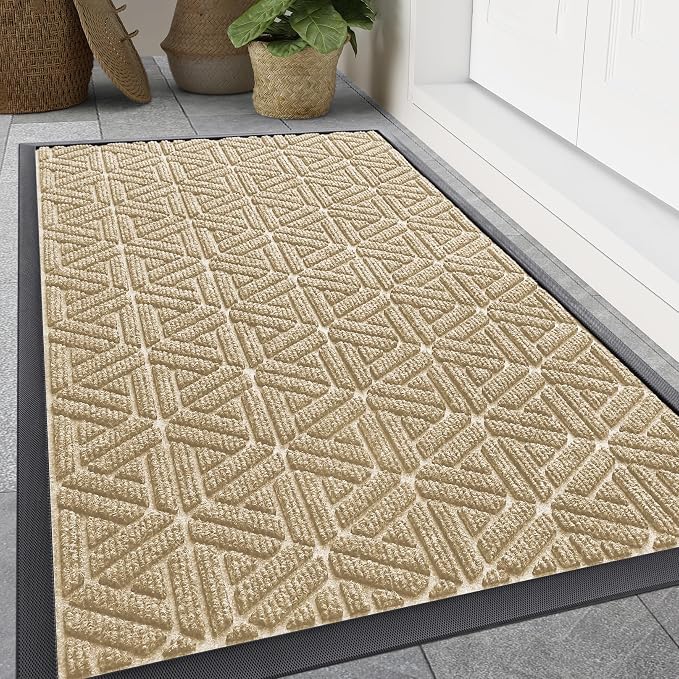 Smiry Front Door Mat Outside Entrance, Heavy Duty Sturdy Natural Rubber Doormat