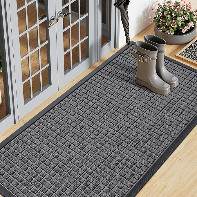 Smiry Front Door Mat Outside Entrance, Heavy Duty Natural Rubber Doormat