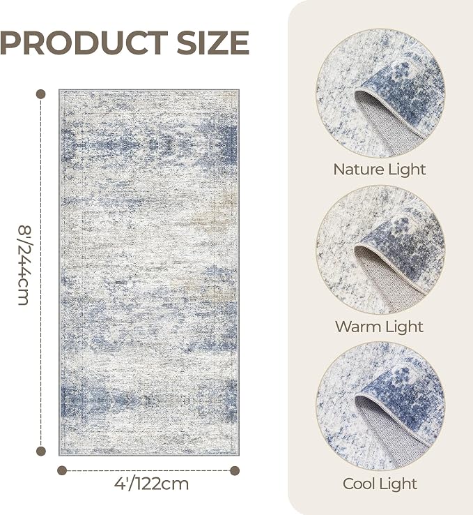 4x8 Rug for Bedroom, Wide Runner Rug for Hallway, Non Slip Washable Rug for