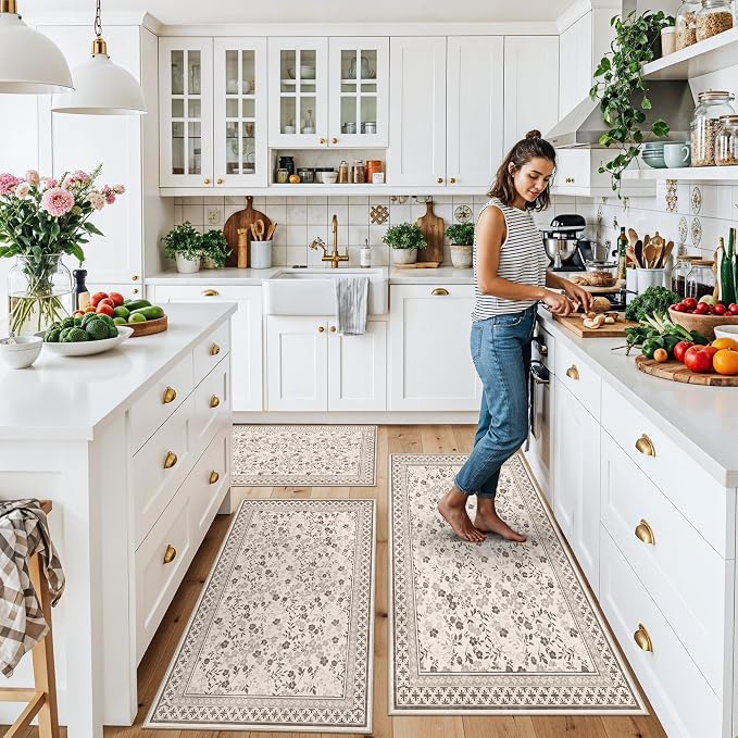 3-Piece Kitchen Rugs Set for Floor, Washable Non-Slip Farmhouse Kitchen Mats