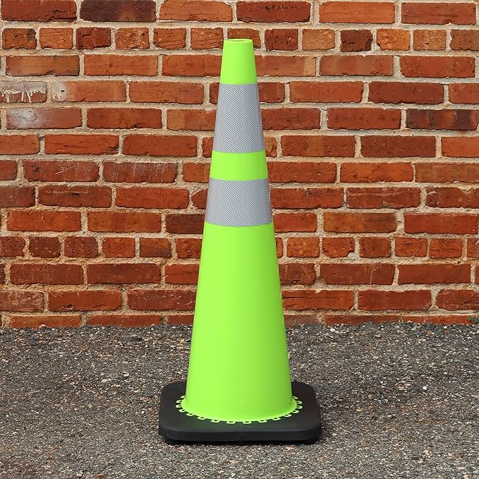 Traffic Cones - Safety Cones - 36" Green Cones with 2 Reflective Collars - Construction Cones - Road Cones - Parking Cones - Street Cone (4 pack)