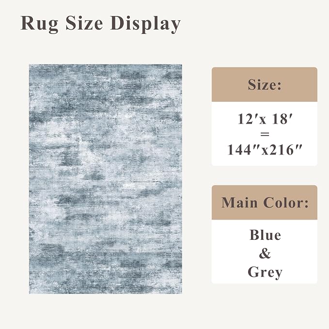 Extra Large Living Room Rug 12x18ft Washable Modern Abstract Neutral Oversize