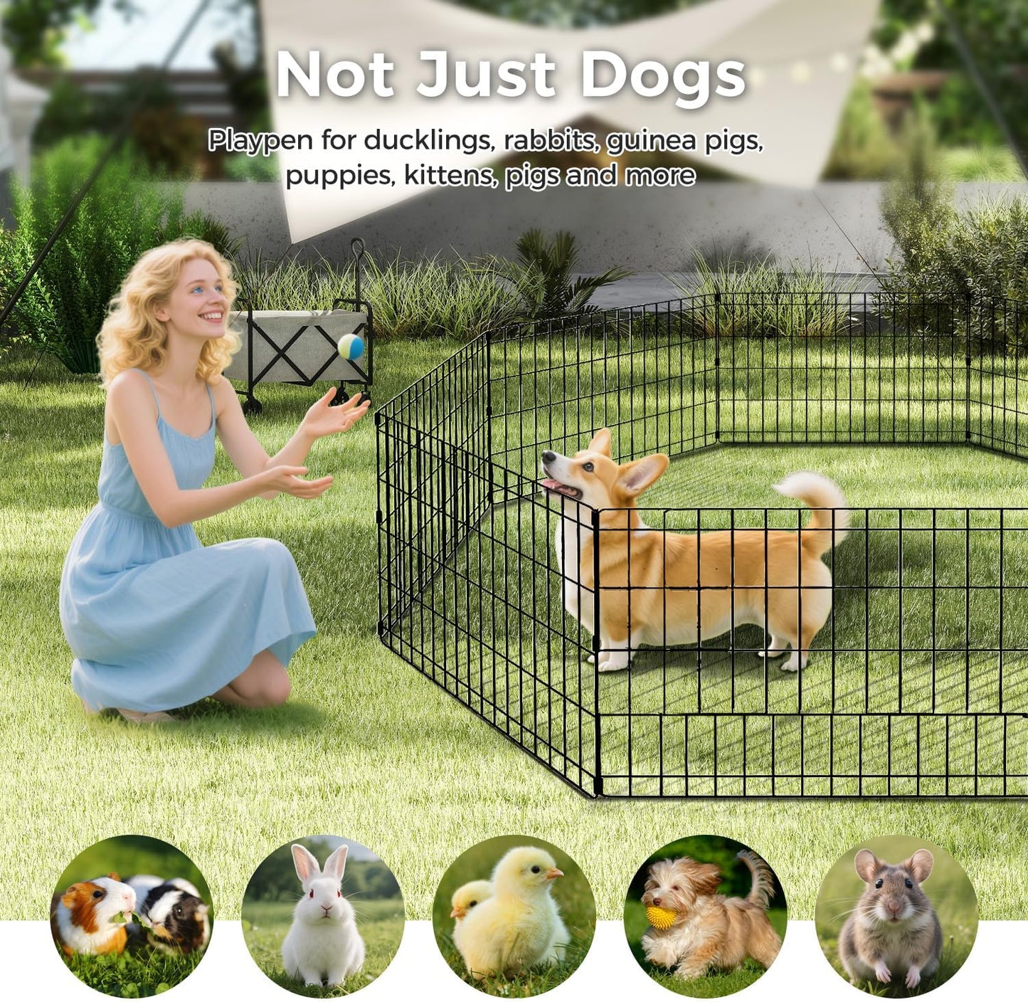 Foldable Dog Playpen 36" Height 8 Panels Metal Exercise Pen No Door - Indoor/Outdoor Dog Play Pen for Small-Medium Dogs, Portable Pet Fence for Yard Garden Camping, Black
