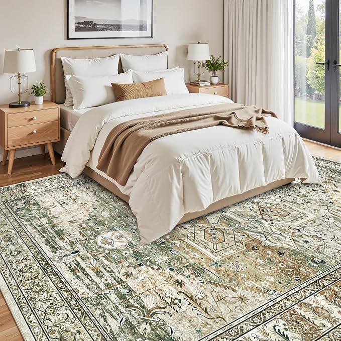Soalmost 9x12 Area Rugs for Living Room, Non Slip Machine Washable Vintage Rugs