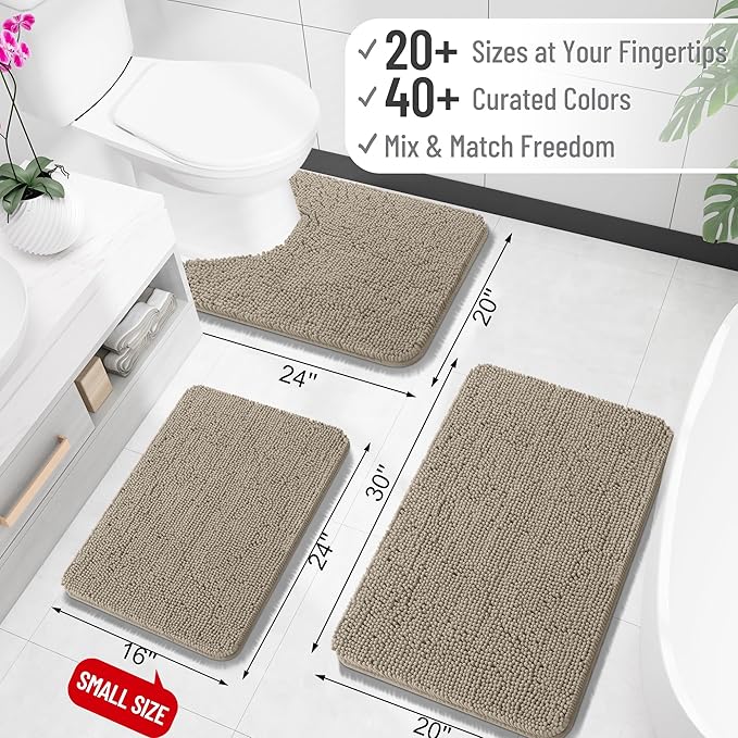 OLANLY Bathroom Runner Rugs 47x17, Soft Absorbent Chenille Bath Rugs, Rubber