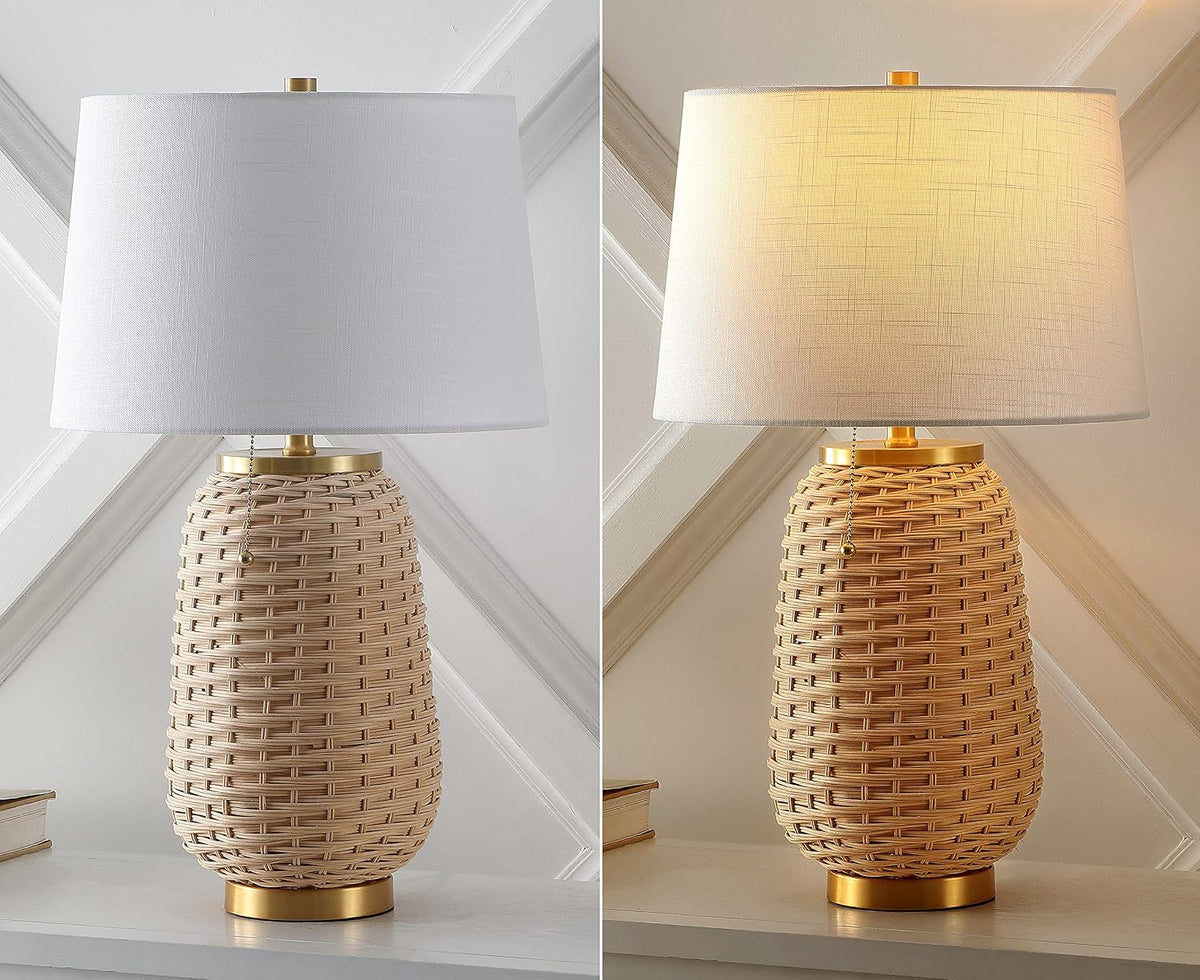 JONATHAN Y Chakrii Table Lamp 25" Pull Chain, Brass Gold/Light Brown