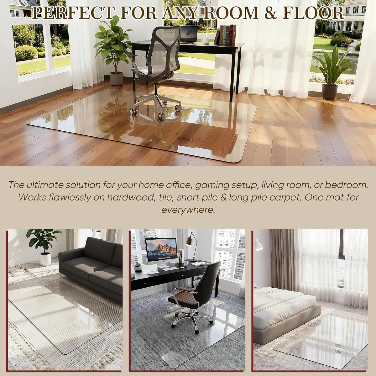 30"x55" Tempered Glass Office Chair Mat for Carpet & Hardwood Floor
