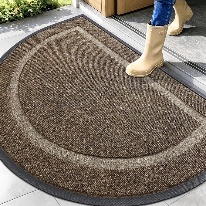 OLANLY Half Circle Door Mat Indoor Outdoor Entrance Welcome, Waterproof