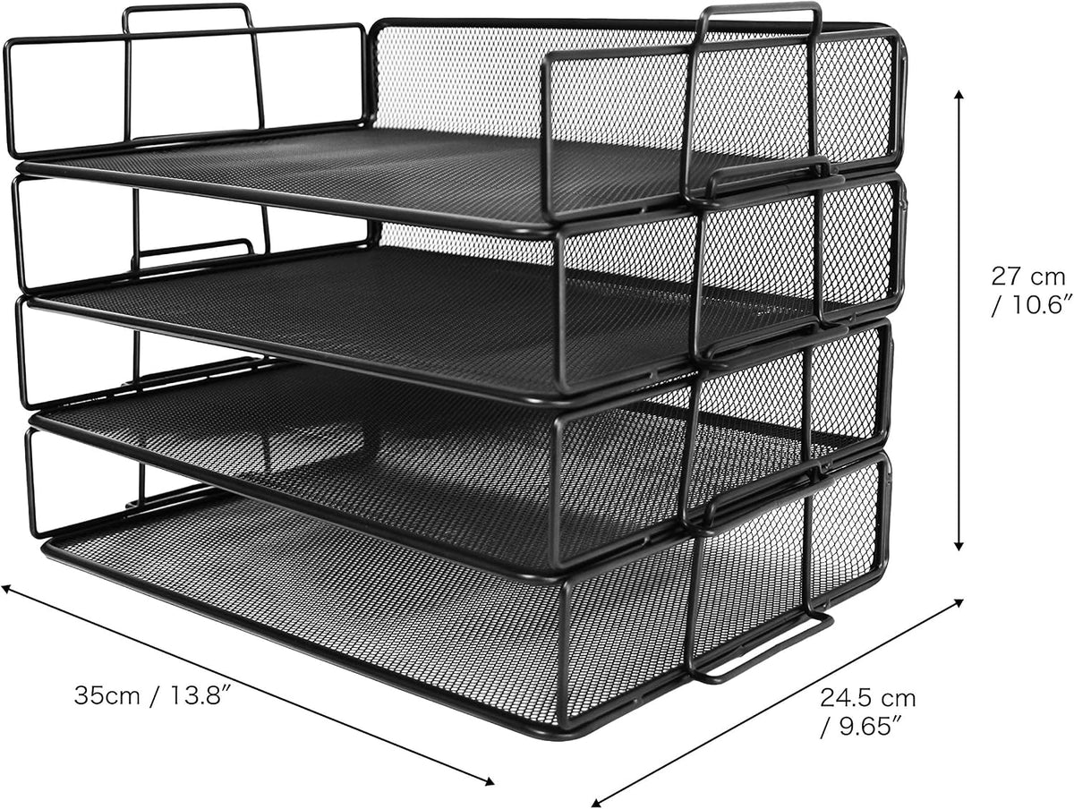 Exerz Letter Trays 4pcs Black Paper Sorters Stackable, 4 Tiers File Trays, Desk Organizer - Metal