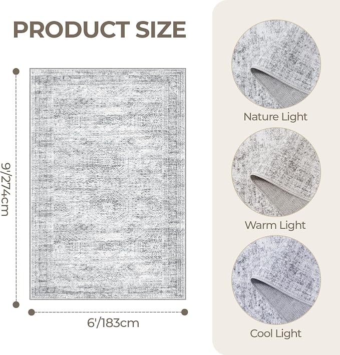 6x9 Rug for Living Room, Soft Low Pile Indoor Washable Rugs for Bedroom