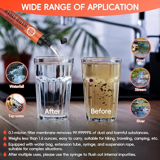 Water Filter Straw, Emergency Water Filtration System, Personal Water Purifier