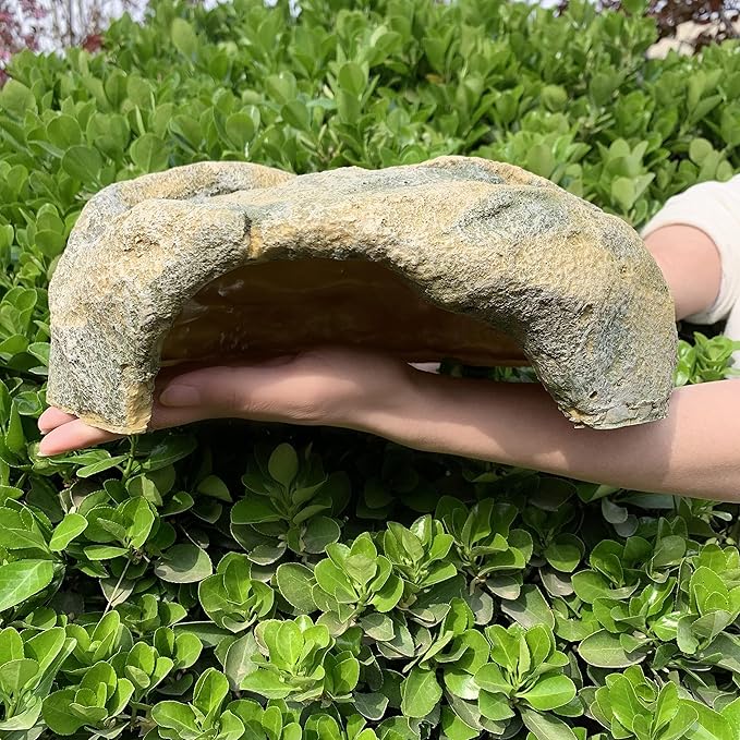 Extra Large Reptile Hide - Resin Snake Caves for Ball Pythons, Simulation Rock Hideout for Habitat, Lizard, Leopard Gecko, Bearded Dragon - Yellowish-Brown