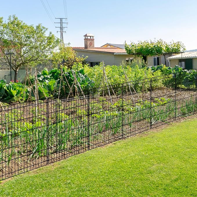 INJOPEXI Decorative Garden Fence 6 Panels 13ft (L)×36in (H) Metal Garden Fences with 5 Panels + 1 Gate, Animal Barrier Rabbit Fence Rustproof Wire Temporary Dog Fencing Outdoor for Yard Lawn Patio