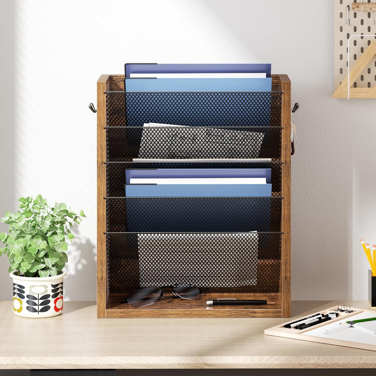 Mail Organizer Wall Mounted, 6-Slot Hanging File Organizer with Key Holder
