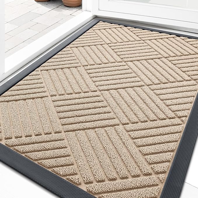 OLANLY Front Door Mat Outside Entrance 33x21, Heavy Duty Sturdy Natural Rubber