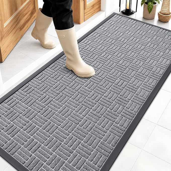 OLANLY Front Door Mat Outside Entrance 59x23, Heavy Duty Sturdy Natural Rubber