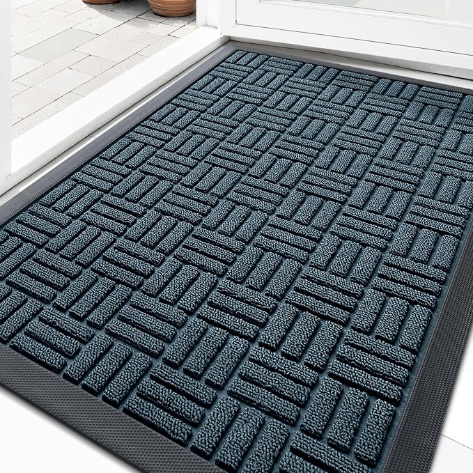 OLANLY Front Door Mat Outside Entrance 33x21, Heavy Duty Sturdy Natural Rubber