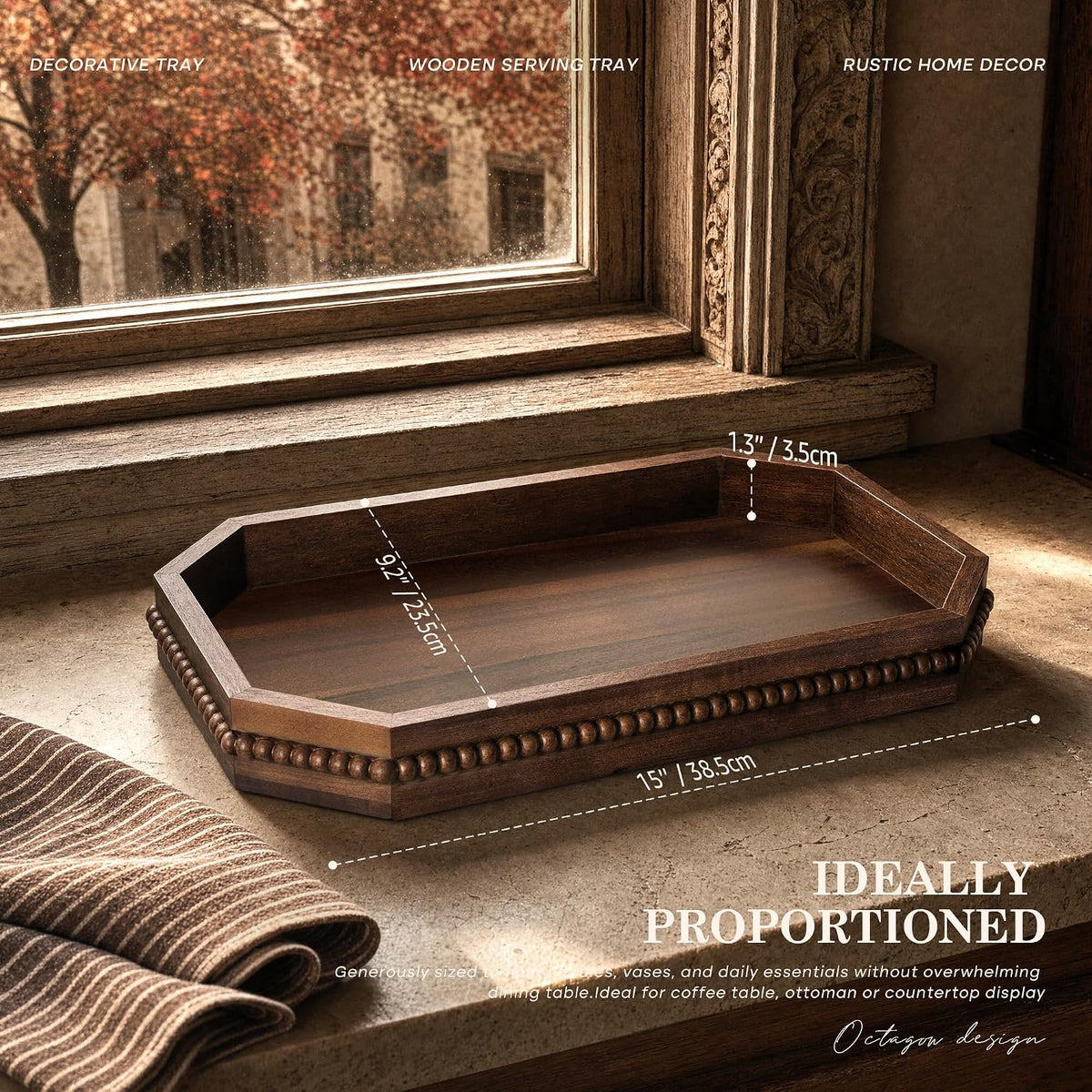 EOSAHR Acacia Wood Decorative Tray: Serving Tray for Table Decor,Dark Brown