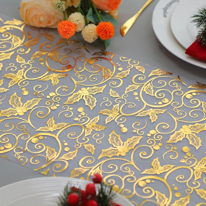Snowkingdom 2 PCS Gold Table Runner 108 Inches Long