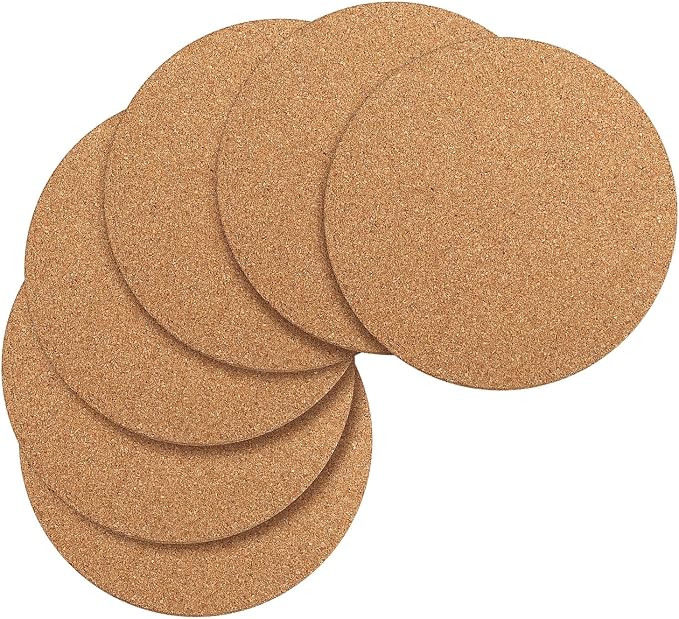 Boao 6 Pcs 8 Inch Round Absorbent Cork Coasters Wooden Cork Plant Coasters
