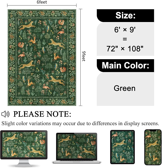DUKINO 6x9 Rug, Washable Animal Living Room Rug