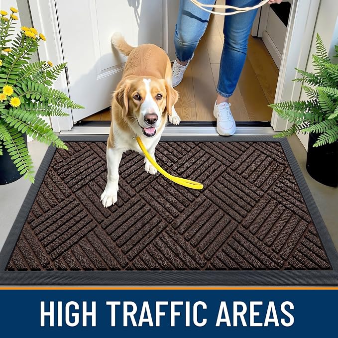 OLANLY Front Door Mat Outside Entrance 59x34, Heavy Duty Sturdy Natural Rubber