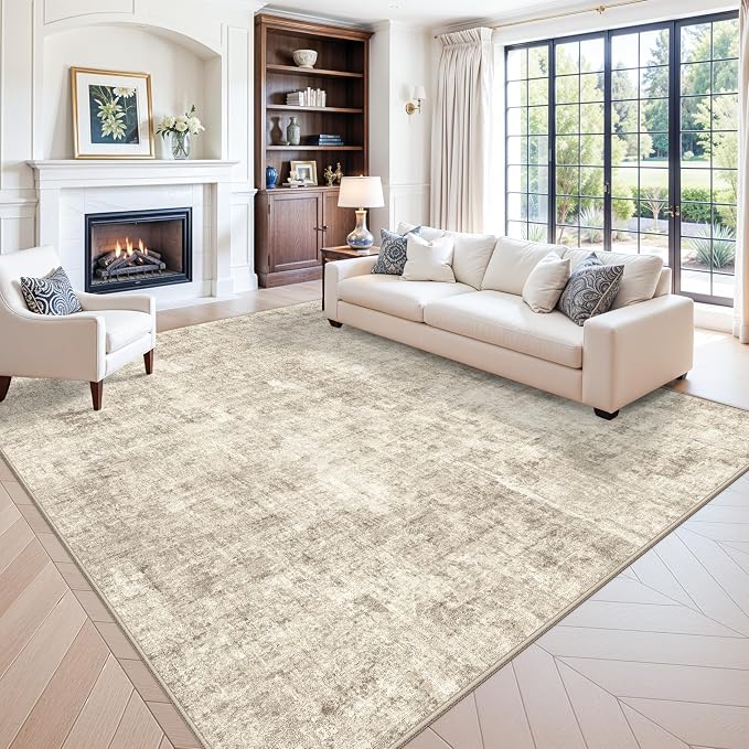 10x10 ft Square Living Room Rug – Washable Modern Abstract Area Rug