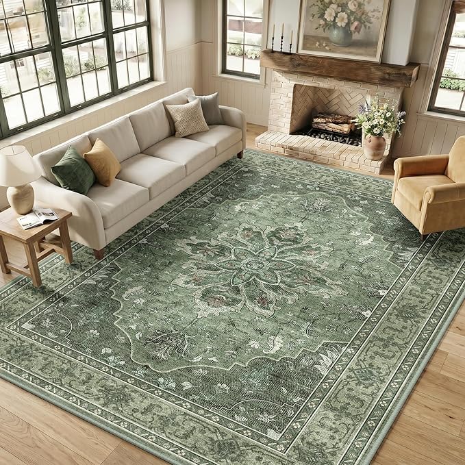 RELEANY Area Rugs Large 9'x12' Washable Non-Slip, Floral Vintage Distress