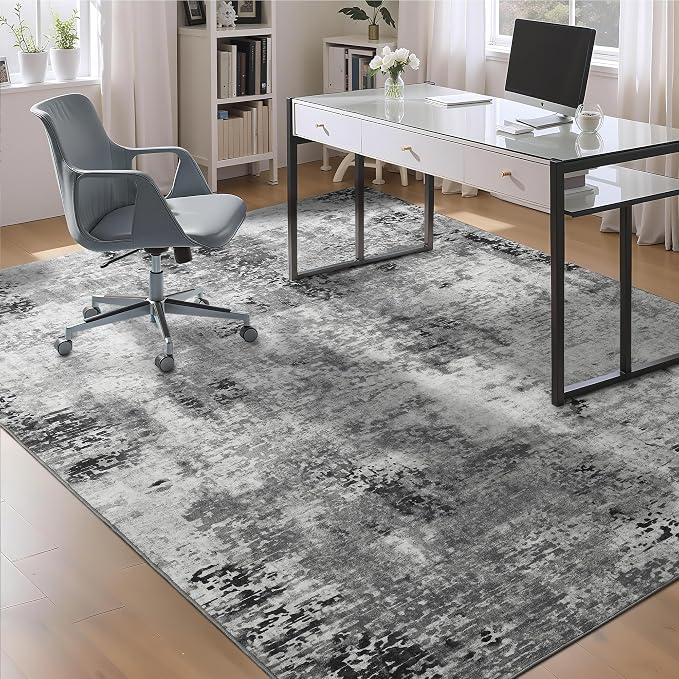 Living Room Rug 9x11 Gray Area Rugs Machine Washable Abstract Boho Large Rug