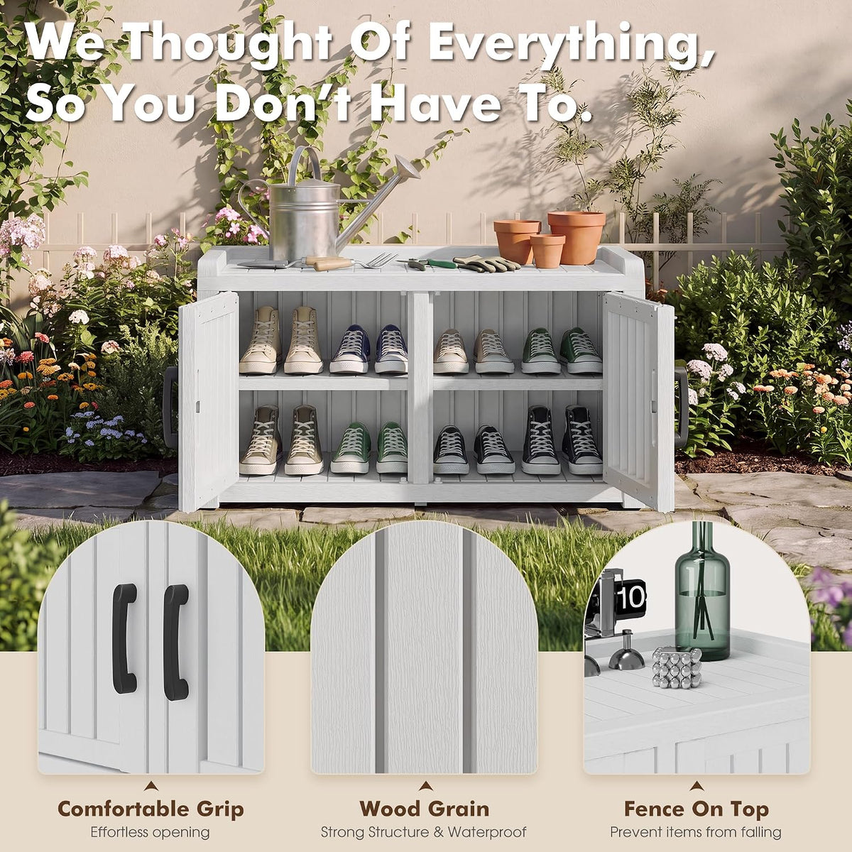 KAMABOKO Outdoor Shoe Storage Cabinet, White