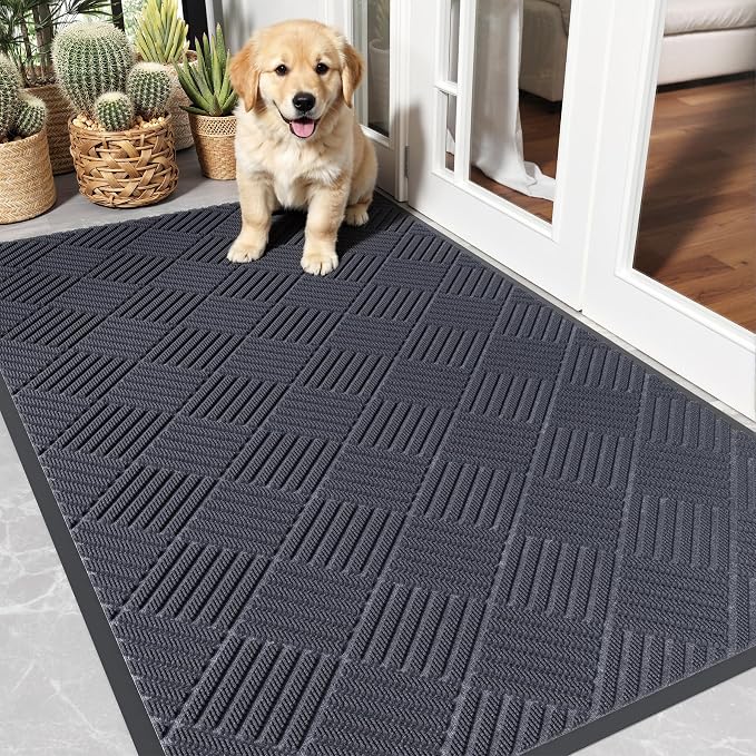 Front Door Mat Outside Entrance, Absorbent Dirt Resist Dog Door Mat, Heavy Duty