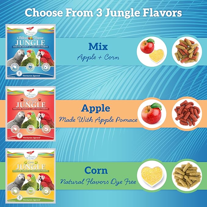 Scenic Mix Jungle Premium Parrot Food - Apple & Natural Flavors, High Protein, Low Iron Bird Pellets for Large Parrots, Macaw Food, Cockatoo, African Grey Parrots, Omega 3, Vitamins, Minerals, 2 LB