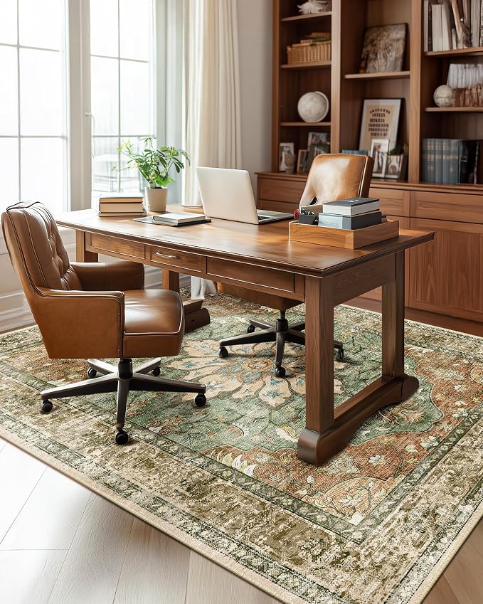 RELEANY Area Rugs 6'x8' Washable Non-Slip, Floral Vintage Distress Medallion