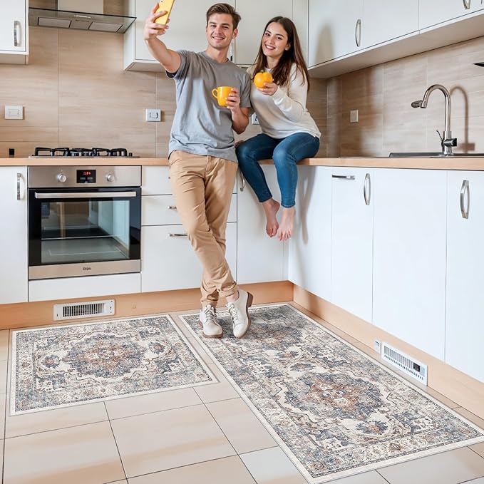 2-Piece Kitchen Runner Rug Set: Washable Non-Slip Floor Mats