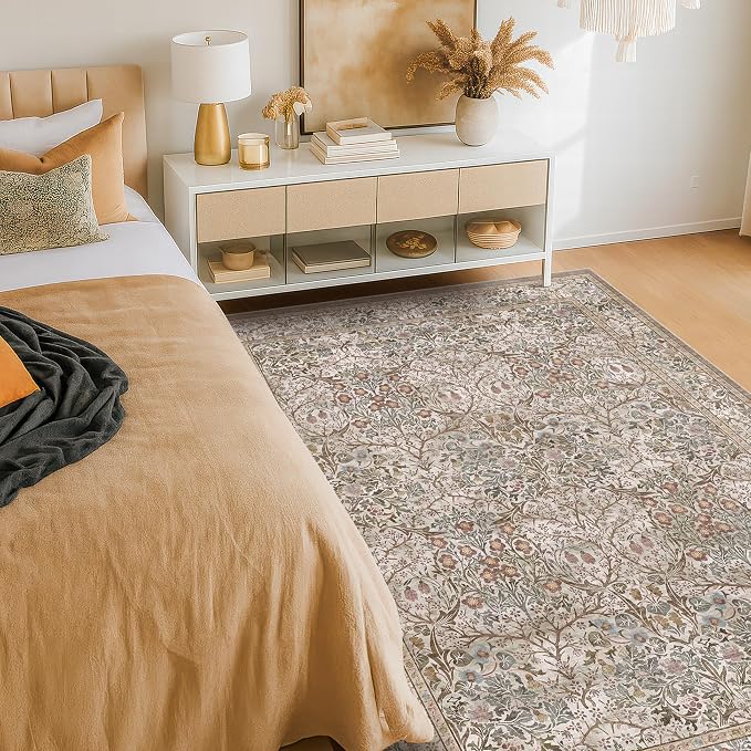 5x7 Washable Moss Green Oriental Area Rug