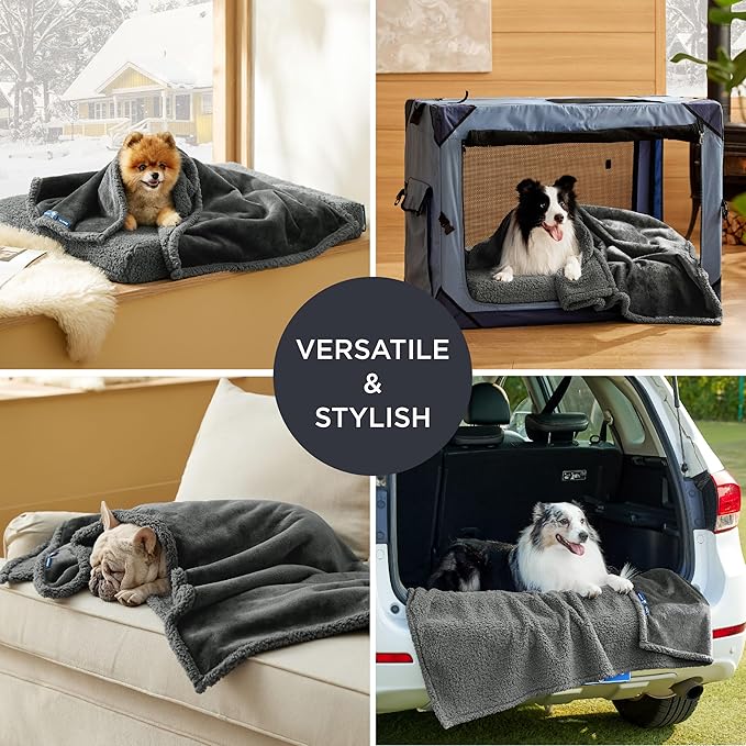 Bedsure Self Warming Blanket for Extra Large Dogs - XL Cat Waterproof Blanket Washable for Couch Protection, Sherpa Fleece Puppy Blanket, Soft Plush Reversible Throw Furniture Protector, 50x60, Grey