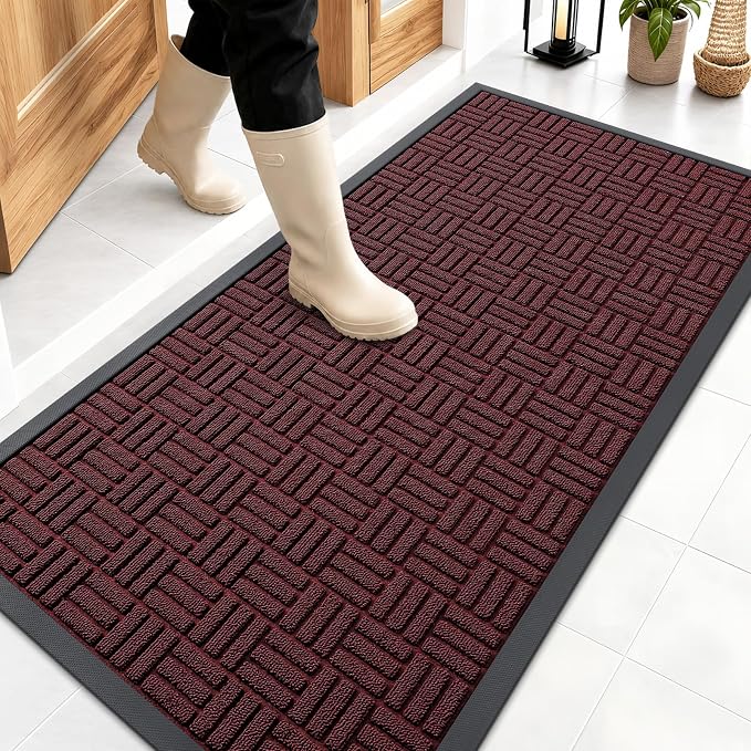 OLANLY Front Door Mat Outside Entrance 47x23, Heavy Duty Sturdy Natural Rubber