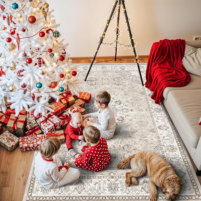 Living Room 4x6 Area Rugs: Vintage Farmhouse Washable Non-Slip Rug