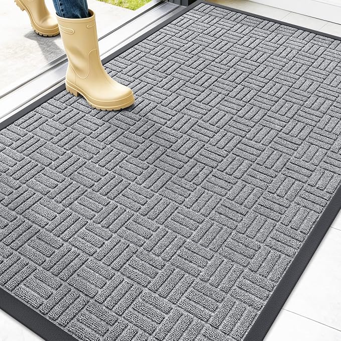 OLANLY Front Door Mat Outside Entrance 47x32, Heavy Duty Sturdy Natural Rubber