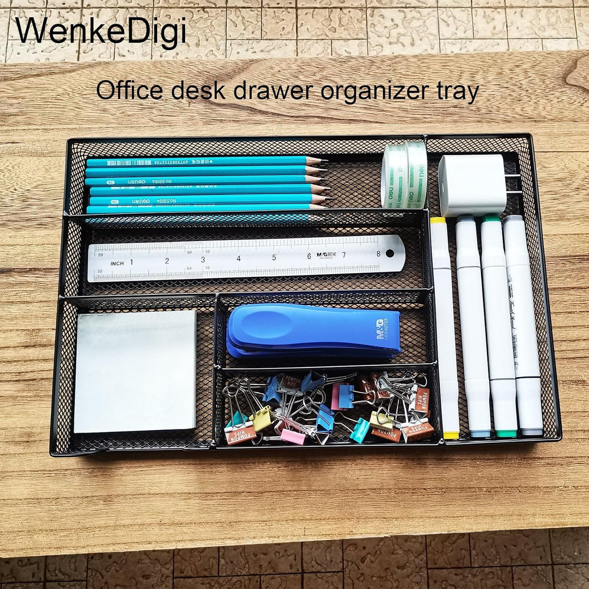 2-Pack 6-Compartment Mesh Office Drawer Organizer Tray, Black