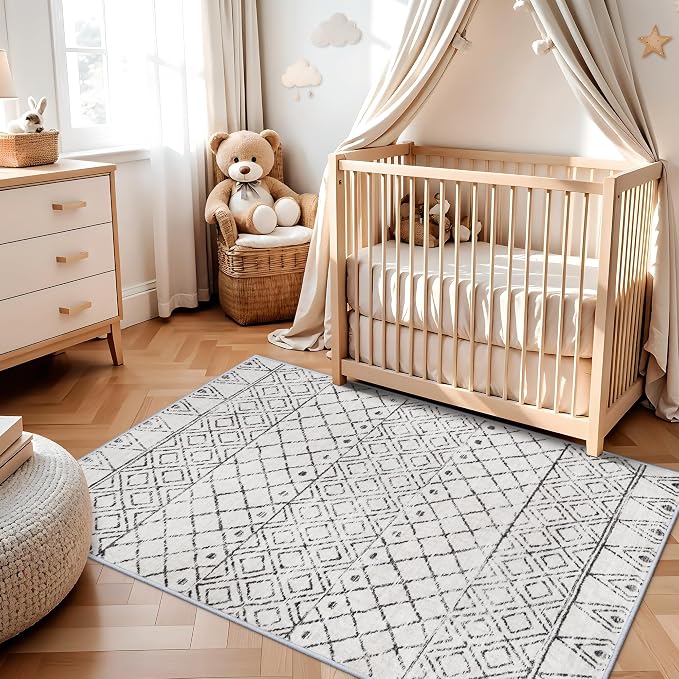 3x5 Washable Moroccan Area Rug: Ultra Soft Low Pile Non-Slip Rugs