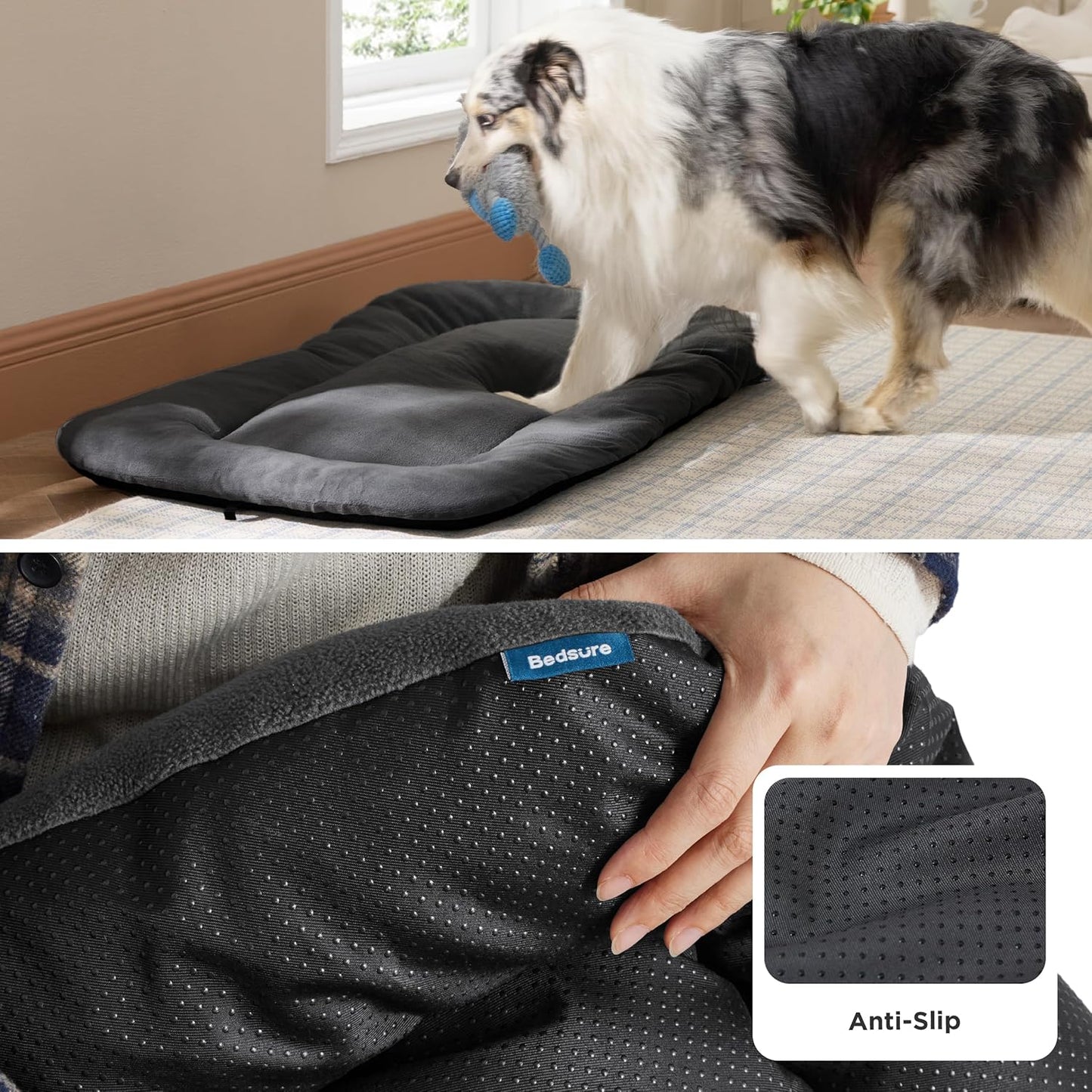 Bedsure Washable Dog Crate Pad for Extra Large Dogs, Anti-Slip Puppy Kennel Dog Bed for Crate - Ultra Soft Fleece Flat Thin Pet Mat (Not Chew Proof), Grey XL 41"x27"