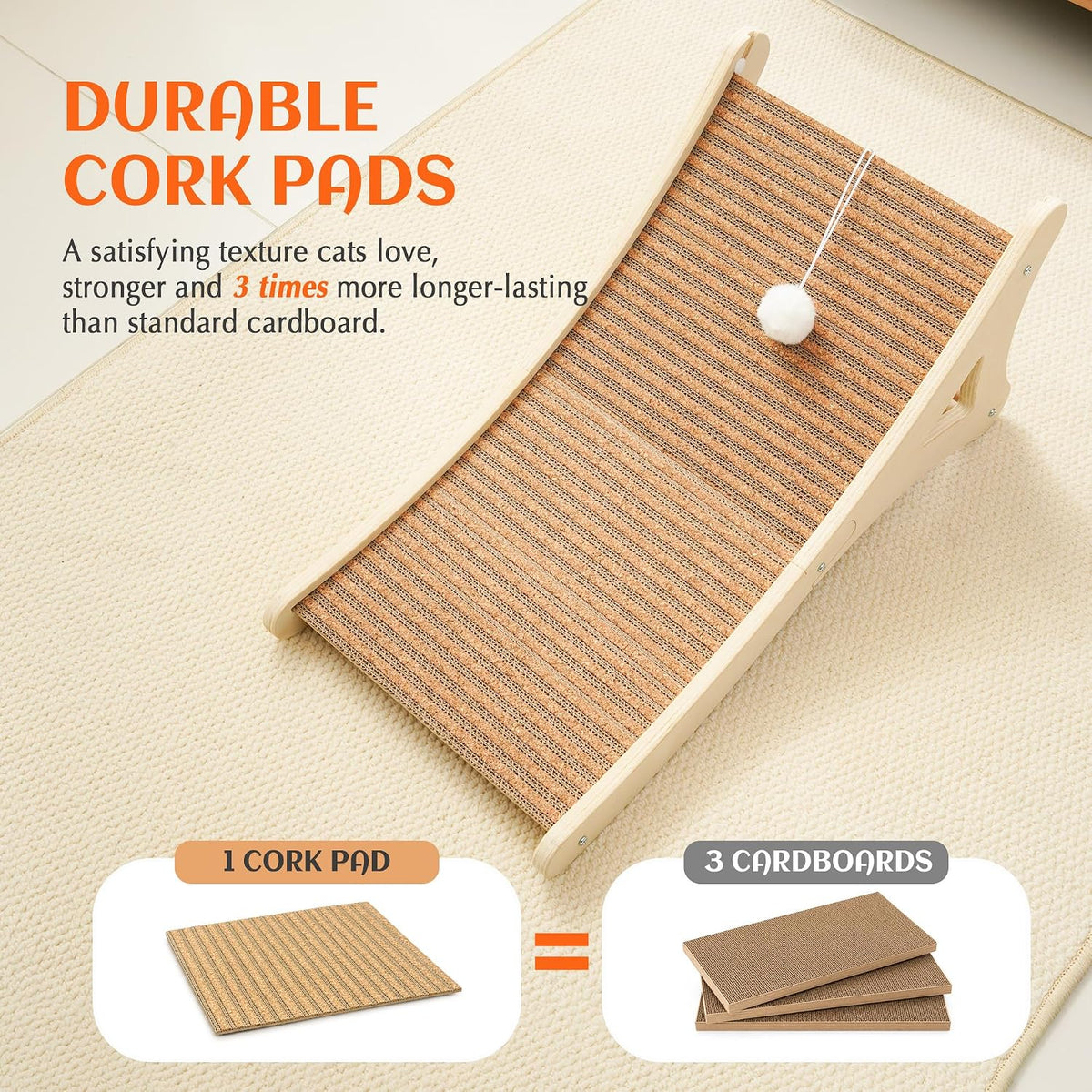 PETKARAY Cork Cat Scratcher, Curved Natural Scratch pad for Indoor Cats