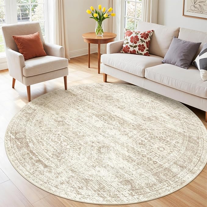 Round Rug 6ft, Washable Circle Rug